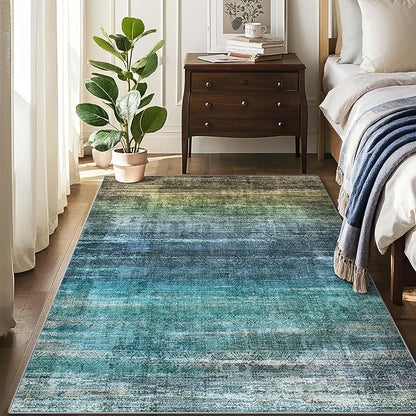 Kokia Abstract Area Rug Living Room 5x7 Colorful Washable Large Rug Bedroom Living Room Under Dining Table Soft Non Slip Stain Resistant Blue Carpet Room Decor, Oslo Teal