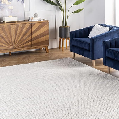 Nuloom Penelope Off-White/Ivory, 3' x 5', Hand-Braided, Wool & Cotton, Textured and Dense, High Traffic, Stain Resistant, Easy Clean, Durable Area Rug for Bedroom, Living Room, Dining, Entryway