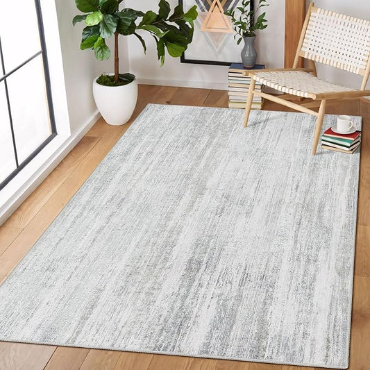 MUJOO 3x5 Rug Washable,Entryway Rug Small Area Rugs for Bedroom Living Room Kitchen Bathroom,Modern Abstract Non Slip Carpet,Indoor Entry Mat,Low Pile Throw Rug Accent Grey