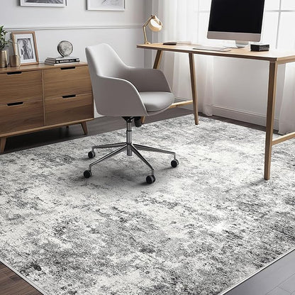 7x9 Area Rug Living Room Rugs - Washable Neutral Modern Abstract Soft Thin Large Rug Indoor Floor No Slip Rug Carpet for Bedroom Under Dining Table Home Office Decor - Grey