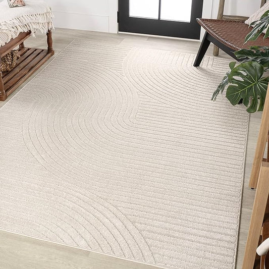 JONATHAN Y Hallie High-Low Curve Ivory/Cream Indoor/Outdoor Area Rug, 6x9, Minimalist, Pet Friendly, Non-Shedding, Stain Resistant, Hose-Washable for Backyard, Patio, Porch (SCN100B-6)