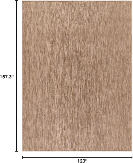 Beverly Rug Indoor Outdoor Rug 10x14, Washable Outside Carpet for Patio, Deck, Porch, Solid Modern Area Rug, Water Resistant, Jute Beige