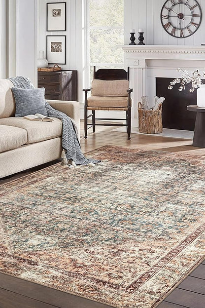 Keen Home Design 6x9 Rug - Machine Washable Area Rug with Non-Slip Backing, Ideal for Living Room, Dining Room, Bedroom - Vintage, Easy Clean, Durable, Low Pile - (6' x 9')