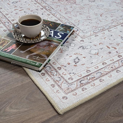 Fame Rugs Turkish Rug. Washable Vintage Oriental Antique Inspired Traditional Doormat Small Modern Area Rugs Luxury Entryway Entry Bedroom Bathroom Kitchen (411CC, 2' x 3')