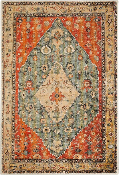 COMSLE Boho Area Rug, 2 x 3 Ft Washable Rugs for Entryway Faux Wool Small Rugs Distressed Throw Rug Non-Slip Floor Carpet for Indoor Bedroom Kitchen Living Room