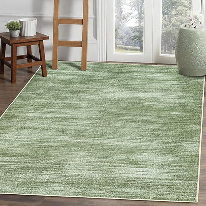 Modern Abstract Neutral Area Rug 4x6 Olive Green Office Chair Mat for Low Pile Floor Carpet with Non Slip Dark Green 4 x 6 Small Rug for Bedside Dorm Laundry Room