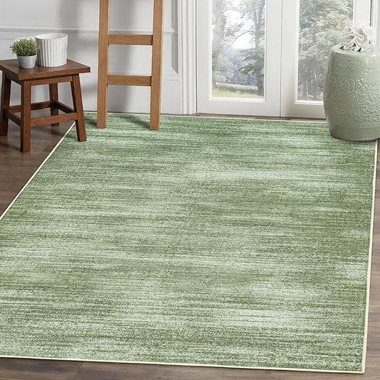 Modern Abstract Neutral Area Rug 4x6 Olive Green Office Chair Mat for Low Pile Floor Carpet with Non Slip Dark Green 4 x 6 Small Rug for Bedside Dorm Laundry Room