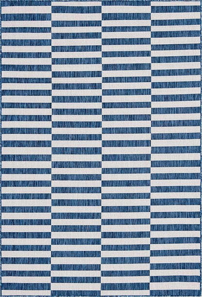 Unique Loom Outdoor Striped Collection Area Rug - Striped (6' 1" x 9' Rectangle, Blue/Ivory)