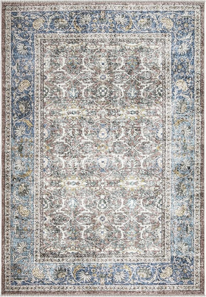 Bloom Rugs Caria Washable Non-Slip 4x6 Rug - Blue/Red Brown Traditional Area Rug for Living Room, Bedroom, Dining Room, and Kitchen - Exact Size: 4' x 6'