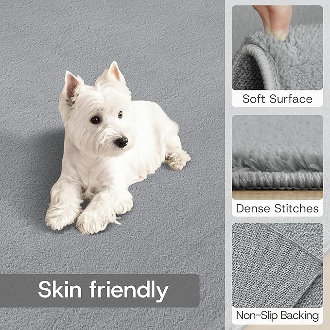Solid Washable Area Rug - 9x12 Medium Pile Faux Cashmere Carpet for Living Room Bedroom, Grey