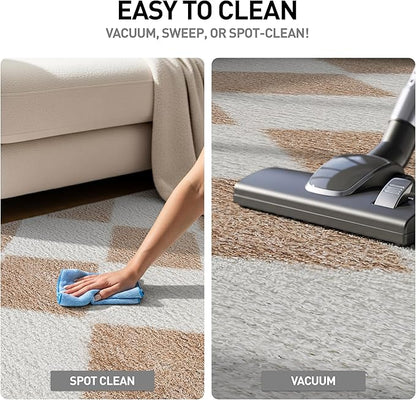 Rugshop Diamond Wave Shag Area Rug Beige 5' x 7' Great for Bedrooms, Living Rooms, or Under Coffee Tables