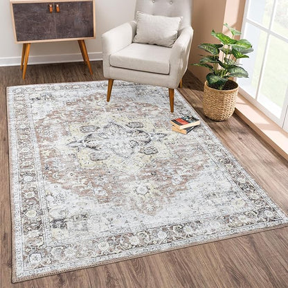 Bloom Rugs Washable Non-Slip 9' x 12' Rug - Blush/Beige Traditional Medallion Area Rug for Living Room, Bedroom, Dining Room, and Kitchen - Exact Size: 9' x 12'