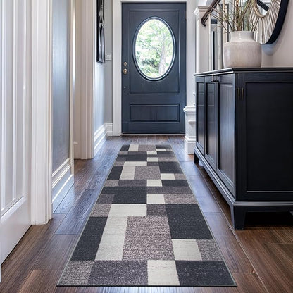 Rugshop Modern Boxes Design Non-Slip (Non-Skid) Carpet for Hallway,Entryway,Kitchen Runner Rug 2'7" x 8' Gray