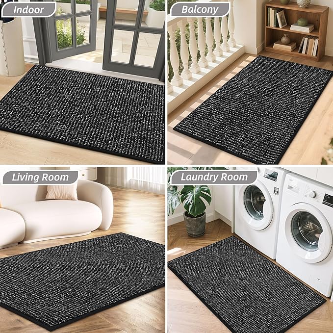 BEQHAUSE 20"x32" Entryway Rug Indoor Door Mat Non-Slip Washable, Hallway Rugs Absorbent & Stain Resist Hall Carpet Runner Rugs for Entryway, Front Door Floor Mats Laundry Room Rugs for Entry, Black