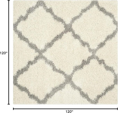 SAFAVIEH Dallas Shag Collection Area Rug - 10' Square, Ivory & Grey, Trellis Design, Non-Shedding & Easy Care, 1.5-inch Thick Ideal for High Traffic Areas in Living Room, Bedroom (SGD257F)