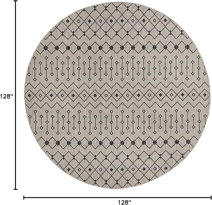 Unique Loom Outdoor Trellis Collection Area Rug - Tribal Trellis (10' 8" Round, Gray/ Black)