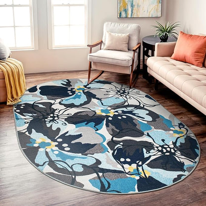 Rugshop Gray Large Floral Non-Slip Area Rug Fade Resistant for Living Room, Dining Room and Bedroom, 5' x 7' Oval