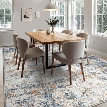 6x9 Washable Area Rug for Living Room, Multicolor Modern Vintage Abstract Rug Large Non-Slip Low Pile Soft Faux Wool Carpet, Kids and Pets Friendly for Bedroom Dining Room Farmhouse Home Decor Rug