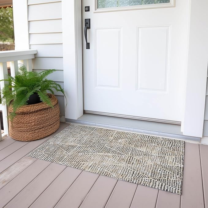 Addison Rugs Chantille ACN591 Beige 1'8" x 2'6" Indoor Outdoor Area Rug, Easy Clean, Machine Washable, Non Shedding, Bedroom, Living Room, Dining Room, Kitchen, Patio Rug