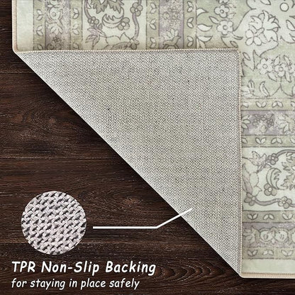 vivorug 8x10 Area Rugs for Living Room, Non-Slip Backing Washable Rug 8x10, Sage Green Large Area Rug Soft Carpet for Bedroom Dining Room, Vintage, Easy Clean, Durable, Low Pile Rug Under Table