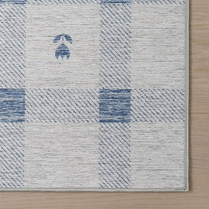 Dash & Albert Valen Plaid Blue Machine Washable Rug, 4 X 6 Feet, Blue/White Plaid Pattern