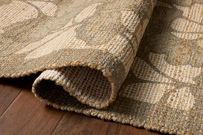 Loloi Chris Loves Julia Rue Collection RUE-02 Olive/Sage 3'-6" x 5'-6" Accent Rug Jute Neutral Floral Living Room Bedroom Rug