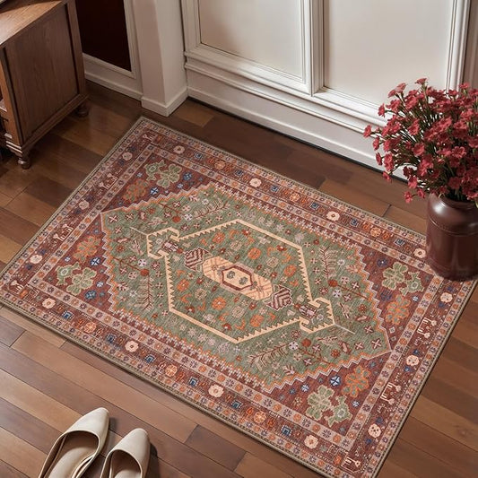 Ciicool Small Area Rug, 2x3ft Boho Rug, Ultra Soft Entry Rugs for Entryway, Non-Slip Washable Rugs Oriental Low-Pile Indoor Mat Floor Carpet for Entrance Bedroom Kitchen Bathroom Foyer Decor