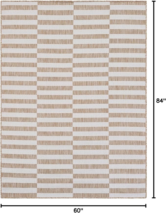 Unique Loom Outdoor Striped Collection Area Rug - Striped (5' x 7' Rectangle Taupe/Ivory)