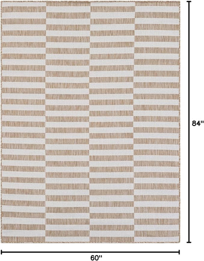 Unique Loom Outdoor Striped Collection Area Rug - Striped (5' x 7' Rectangle Taupe/Ivory)