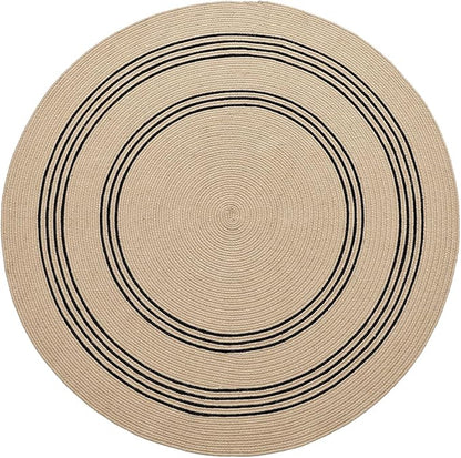 DEXI Round Jute Rug Natural Fiber 5x5, Braided Woven Area Rugs No Shed, Soft Neutral Rustic Carpet Mat for Indoor Outdoor Patio Dining Living Room Bedroom Farmhouse, 5ft, Beige/Black