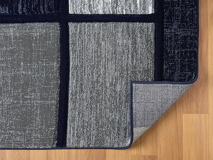 Navy Blue Geometric 5x7 Area Rug – Modern Patterned Carpet for Living Room, Bedroom, or Office – Soft Durable Floor Rug – Contemporary Stylish Design