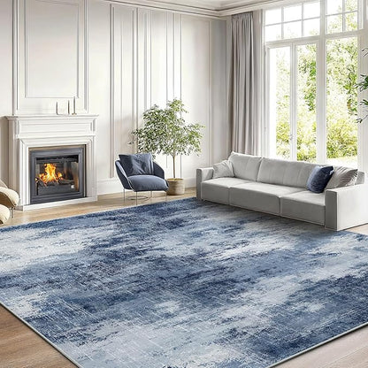 AMADA HOMEFURNISHING 8x10 Area Rugs for Living Room, Modern Washable Rug with Non-Slip Backing & Low Pile, Large Rug with Abstract Pattern for Bedroom, Dinning Room,Home Office, Dark Blue