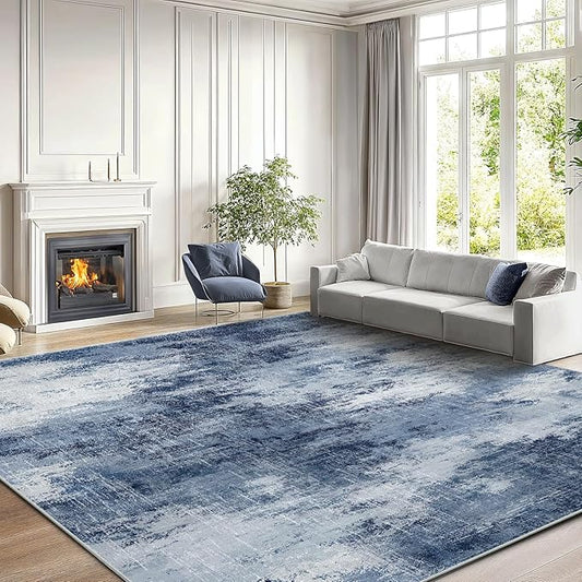 AMADA HOMEFURNISHING 9x12 Area Rugs for Living Room, Modern Large Area Rugs with Non-Slip Backing & Low Pile, Neutral Soft Washable Rug for Nursery, Bedroom, Dinning Room, Playroom, Dark Blue