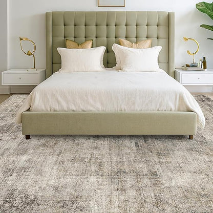 Taupe Brown Big Rugs for Living Room 9x12 - Mordern Farmhouse Rustic Large Rug for Dining Room, Bedroom, Washable Foldable Dark Academy Décor