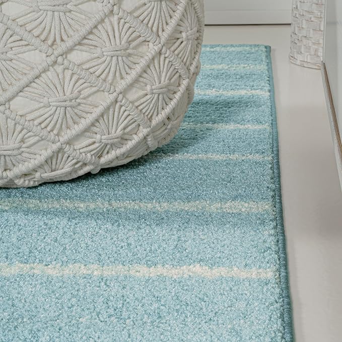 JONATHAN Y Williamsburg Minimalist Stripe Turquoise/Cream Indoor Area Rug, 5x8, Contemporary, Modern, Easy-Cleaning for Living Room, Bedroom, Kitchen, Pet Friendly, Non-Shedding (MOH201B-5)