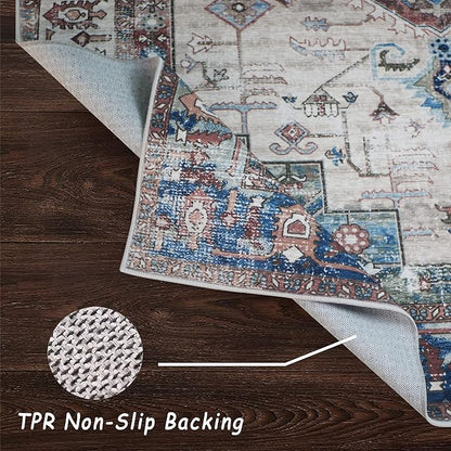 vivorug 4x6 Rug, Small Area Rug for Living Room, Bedroom, Kitchen, Machine Washable Non-Slip Throw Rug, Vintage Carpet for Entryway Nursery Coffee Table - Durable (Brown)