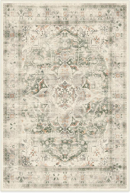 RUGGABLE Washable Vintage Area Rug – Sarrah Sage 6x9, Stain-Resistant, Non-Slip – Medium Machine Washable Rugs for Living Room, Bedroom, Hallway, Entryway & Office–with Cushioned Pad