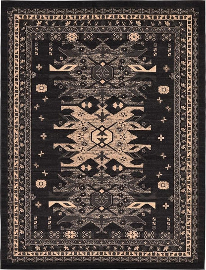 Unique Loom Taftan Collection Border Geometric Tribal Inspired Design Area Rug (9' 0 x 12' 0 Rectangular, Black/ Gray)