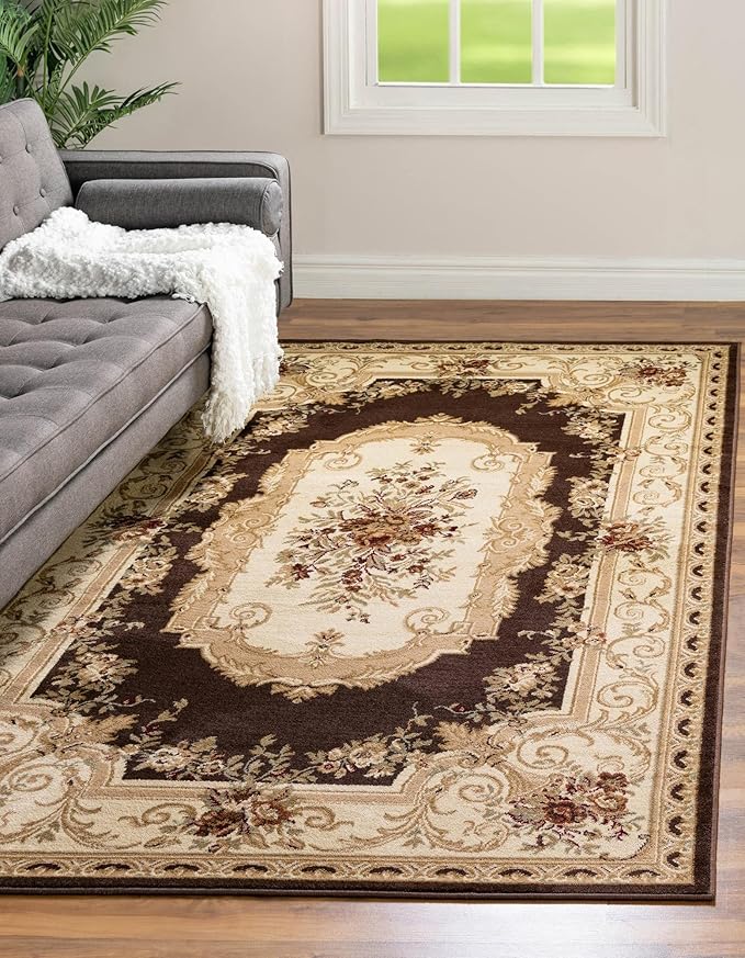 Rugs.com Chateau Collection Rug – 7' x 10' Brown Medium Rug Perfect for Bedrooms, Dining Rooms, Living Rooms