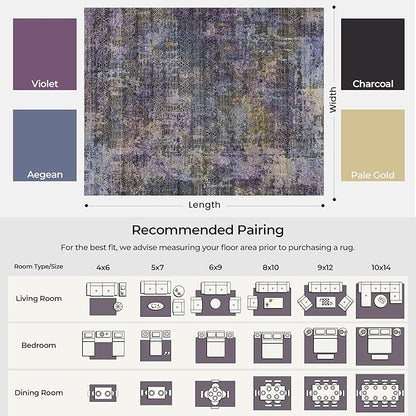 Kokia Abstract Area Rugs 8x10 Bedroom Soft Living Room Rugs Washable Distressed Vintage Comfy Black Gray Carpet with Non-Slip Backing for Farmhouse Home Office Room Decor, Oslo Nebula