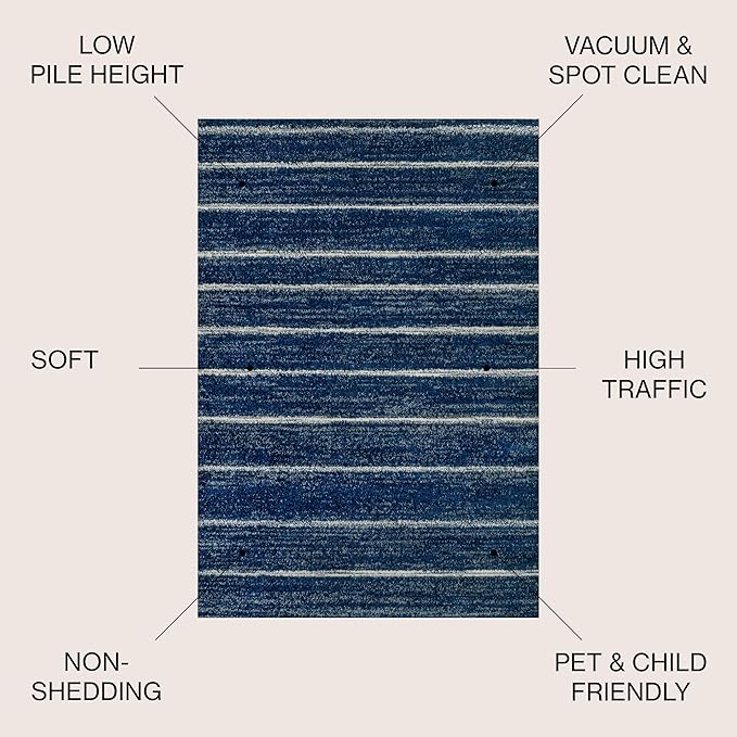JONATHAN Y Williamsburg Minimalist Stripe Navy/Cream Indoor Area Rug, 8x10, Contemporary, Modern, Easy-Cleaning for Living Room, Bedroom, Kitchen, Pet Friendly, Non-Shedding (MOH201C-8)