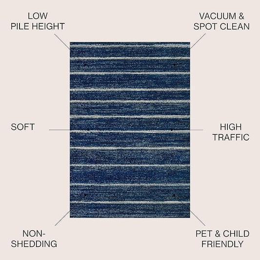 JONATHAN Y Williamsburg Minimalist Stripe Navy/Cream Indoor Area Rug, 8x10, Contemporary, Modern, Easy-Cleaning for Living Room, Bedroom, Kitchen, Pet Friendly, Non-Shedding (MOH201C-8)