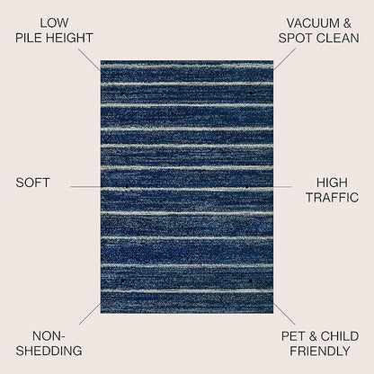 JONATHAN Y Williamsburg Minimalist Stripe Navy/Cream Indoor Area Rug, 3x5, Contemporary, Modern, Easy-Cleaning for Living Room, Bedroom, Kitchen, Pet Friendly, Non-Shedding (MOH201C-3)