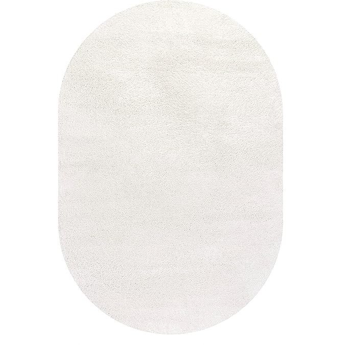 Eyely UES100T-5OV Supersoft Haze Solid Low-Pile Indoor Area Rug, Coastal, Bohemian, Minimalist, Classic, Casual for Bedroom,Kitchen,Living Room,Non Shedding,Easy-Washing, Cream, 5 X 8 Oval