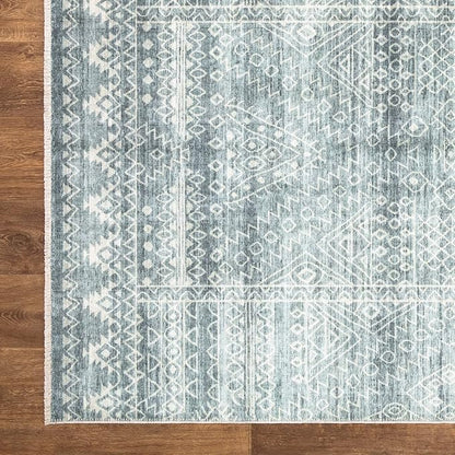Bloom Rugs Caria Washable Non-Slip 12 ft Runner - Teal/Ivory Geometric Runner for Entryway, Hallway, Bathroom, and Kitchen - Exact Size: 2'6" x 12'