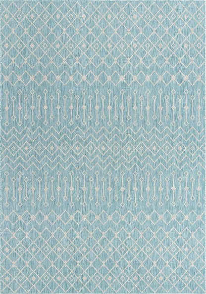 Unique Loom Outdoor Trellis Collection Area Rug - Tribal Trellis (10' x 14' 1" Rectangle, Aqua/ Ivory)