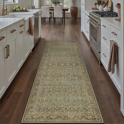 Runner Rug 2x6 Brown Hallway Washable Kitchen Vintage Carpet Non Slip Long Indoor Bedroom Retro Traditional Accent Throw Rug for Bathroom Office Entryway Laundry Dining