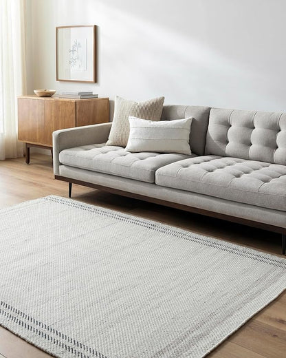 Mark&Day Wool Rugs, 2x3 Janmichael Solid and Border Gray/Ivory Area Rug, Grey Ivory Black Carpet for Living Room, Bedroom or Kitchen (2' x 3')