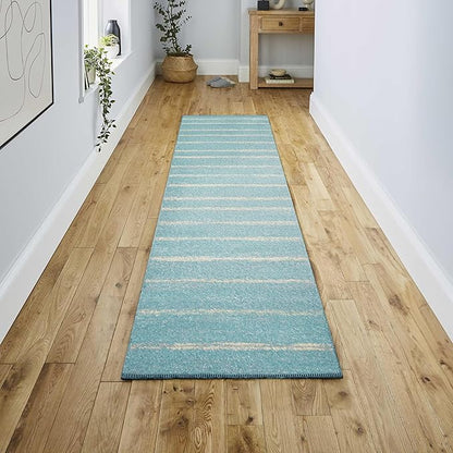 JONATHAN Y Williamsburg Minimalist Stripe Turquoise/Cream Runner Rug, 2x8, Contemporary, Modern, Easy-Cleaning for Living Room, Bedroom, Kitchen, Pet Friendly, Non-Shedding (MOH201B-28)
