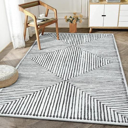 Bloom Rugs Washable Non-Slip 5' x 7' Rug - Black/Ivory Striped Area Rug for Living Room, Bedroom, Dining Room, and Kitchen - Exact Size: 5' x 7'